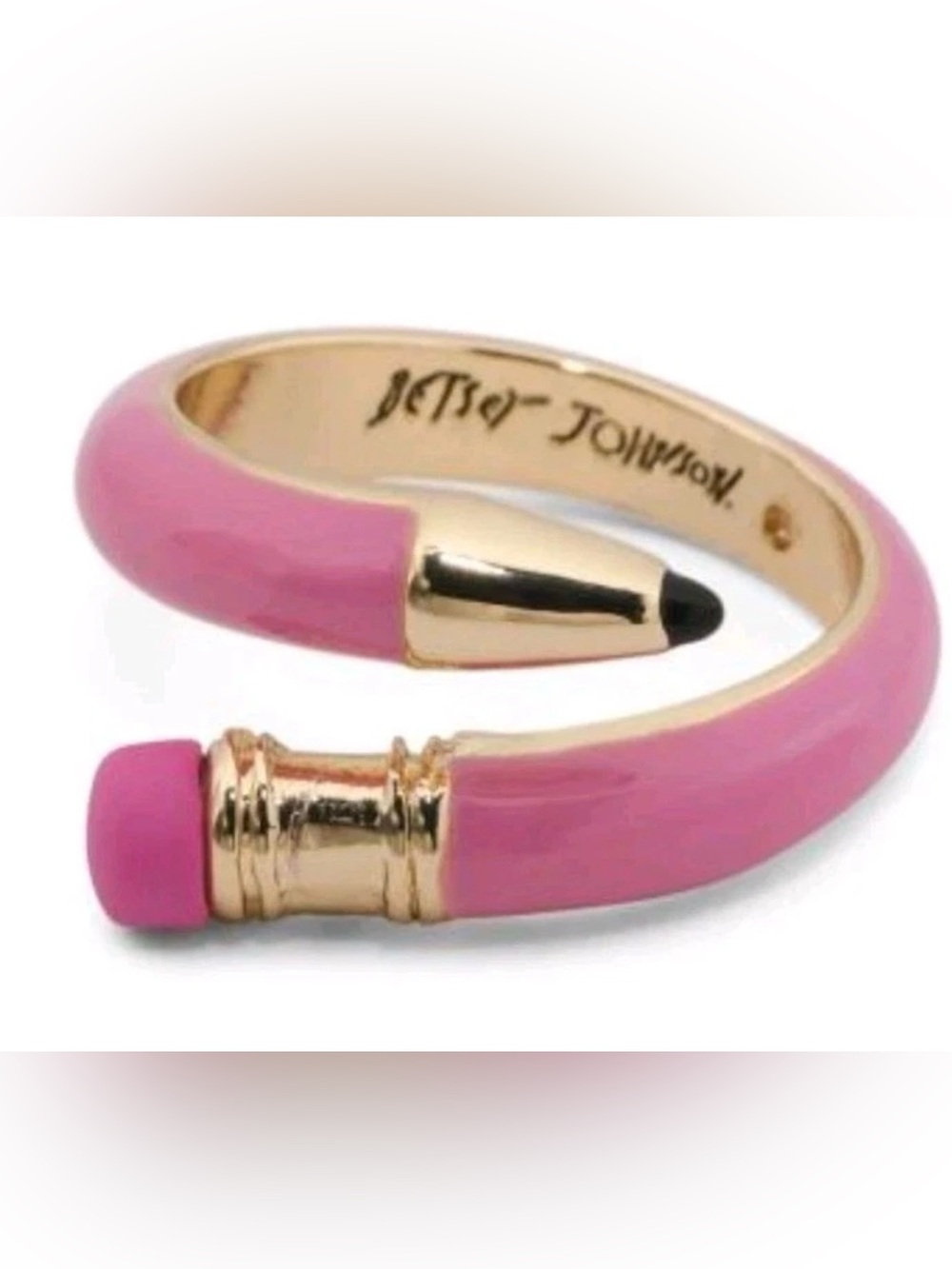 Betsey Johnson Pink Pencil Wrap Ring with Gold and Black Accents